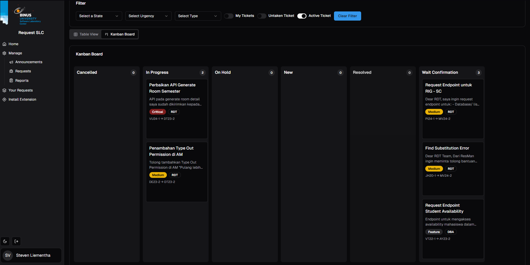 Request SLC – Request Management & Ticket Operations